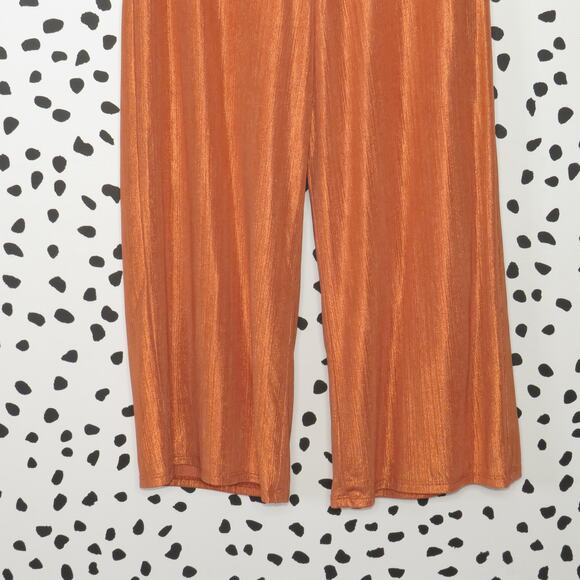 EastnWest Label Orange Metallic High Waist Wide Leg Palazzo Pants - Picture 3 of 8